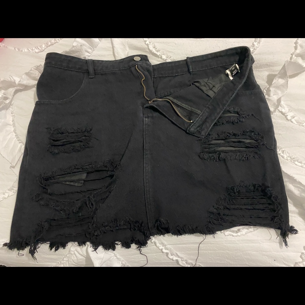 ripped black denim shorts